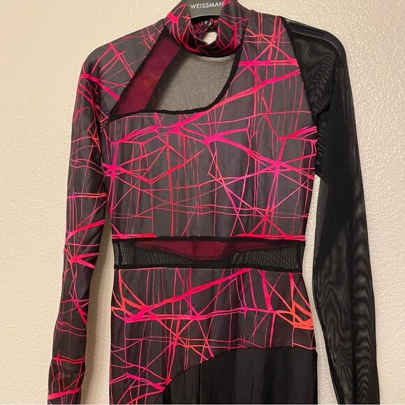 Geometric Dance Costume unitard jumpsuit Black hot pink 24248 Derezzed SA adult - Picture 3 of 11